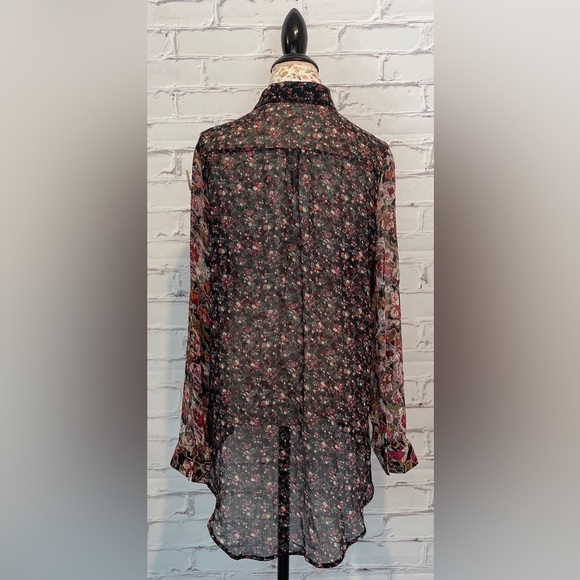 Band of Gypsies Floral Patchwork oversized bohemian Chiffon Blouse -Size Medium - Picture 3 of 6